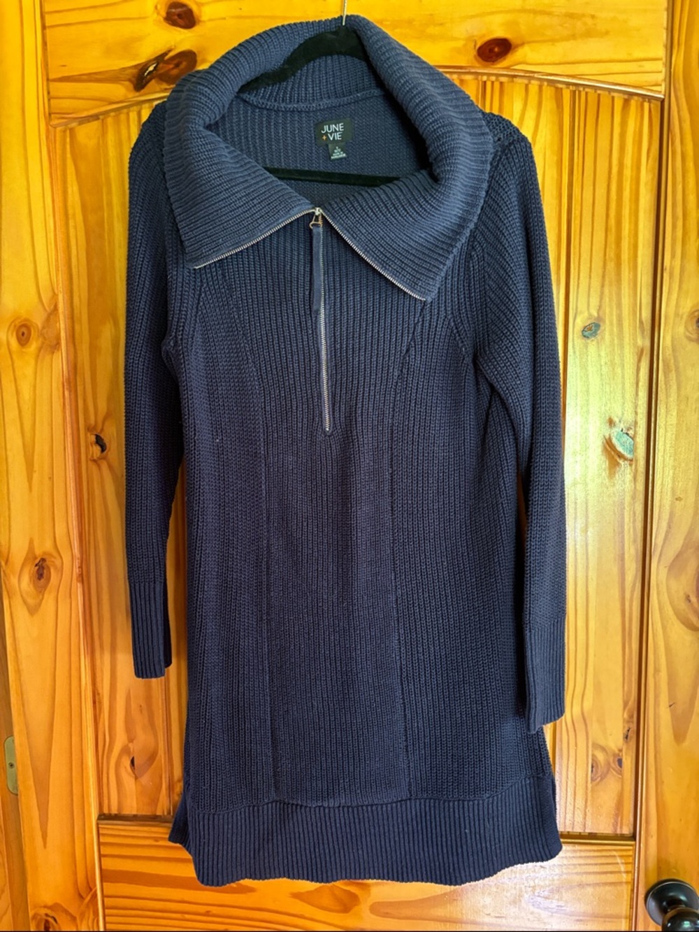 Navy Zip-Front Cowlneck Sweater Tunic